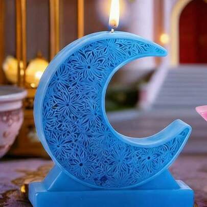 1pc Moon Shaped Silicone Candle Mold DIY Star Moon Aroma Stone Plaster Diffuser Home Decor Mold For Holiday Decoration, Ramadan, Easter