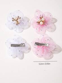 Set de 10 piezas de pasadores de pelo con malla y cristales de colores para niñas, accesorios de pelo con decoración de flores lindas para el flequillo, para uso diario - Multicolor - Ver 5