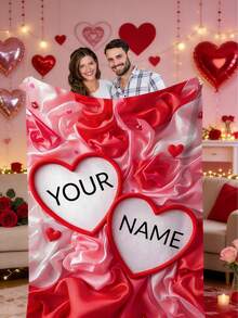 1pc Personalized Rose Flower Heart Shaped Customized Flannel Blanket - Customized Name, Soft & Warm, Suitable For Sofa, Bed, Travel, Camping - Lightweight, Machine Washable - Multicolor - View 12