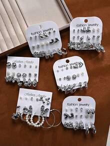 (NUEVO) Set de 2/36 piezas o Set de 1/18 piezas Elegante conjunto de aretes con diseños florales, lazos, geométricos, corazones y estrellas para mujeres, adecuado para vacaciones, fiestas, citas, uso casual, banquetes, diario, viajes, sesiones de fotos