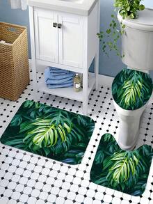 1pc/4pcs Southeast Asian Tropical Rainforest Green Plant Pattern Bathroom Set, Includes Shower Curtain, 4-Piece Set, Waterproof Shower Curtain, Anti-Slip Bath Mat