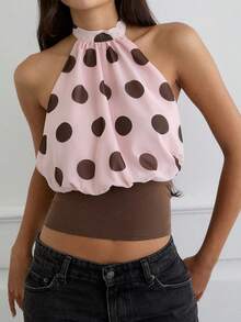 Women's Polka Dot Open Back Halter Tops Y2K Sleeveless Back Tie Slim Fit Crop Tank Tops Summer Backless Vest Camisole Party Club Going Out Tops Streetwear - 粉色 - 查看 3