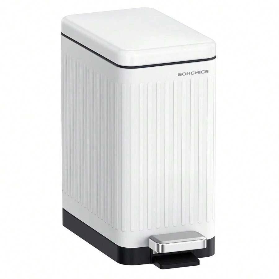 Bathroom Trash Can, 2.6-Gallon (10 L) Trash Bin With Lid, Slim For Small Spaces, Stainless Steel Garbage Can, Soft Close, White - 黑與白 - 查看 1