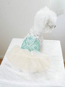 1pc Pet Clothes, Dog/Cat Apparel For Small Dogs, Poodle, Teddy, Casual & Fashionable, Cute & Romantic, Mint Mambo Wedding Dress Series - Multicolor - View 2