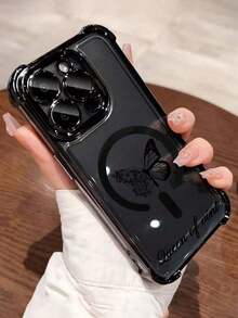 1pc Customizable Wireless Charging Magnetic Phone Case, Super Shock-Resistant Phone Protective Cover, Personalized Design, Compatible With Apple 17 ProMax, 16E, 11/12/13/14/15/16/ProMax, Compatible With Samsung S25, 24, 23, 22, 21, A05, A06, A14, A15, A16, A24, A25, A26, A34, A35, A36, A54, A55, Simple And Fashionable, Great Gift For Family, Friends, Daily Use - Black - View 4