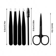 1/4/6件装不锈钢眉夹套装，配有皮套。它有4种不同的夹口形状，满足各种需求。剪刀可以修剪眉毛长度，适合修剪眉毛和粘贴假睫毛。价格实惠，眉毛修剪器，旅行必备，眉形塑造工具，镊子，1美元商品，眉毛，美容，修眉，眉钳，母亲节礼物 - 彩色 - 查看 6