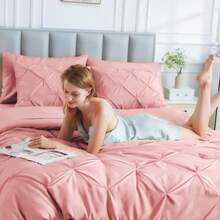 Queen Comforter Set 7 Pieces - Bed In A Bag Queen For All Season Pintuck Bedding Comforter Sets With Comforter Flat Sheet Fitted Sheet And Pillowcases Shams Pink - Hồng - Xem 7