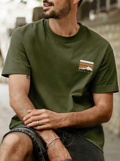 Men's Minimalist Mountain Element Print Short Sleeve T-Shirt