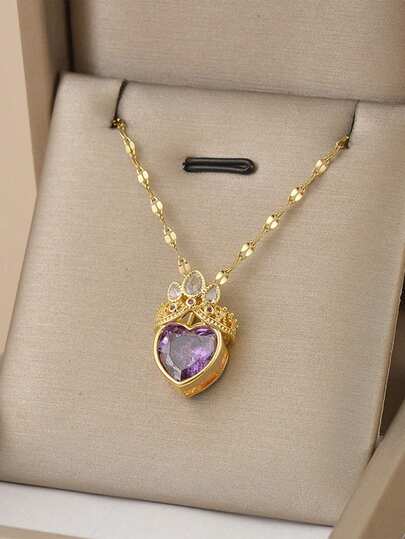 1 pieza Collar con colgante con forma de corazón de acero inoxidable, adorno precioso para mujer, regalo hermoso para festival de San Valentín, mamá, madre, Día de la Madre