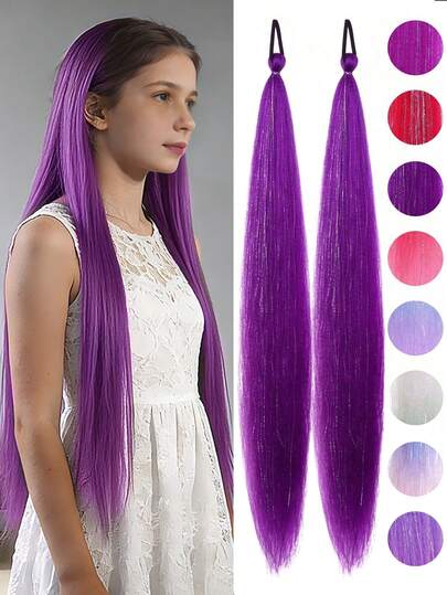 2pcs/Set Purple Ponytail Hair Extensions, Gold Braided Ponytail, Multiple Colors Available, For Women
