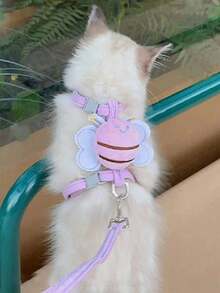 Pet Bee Harness Leash, Suitable For Cats & Dogs, All Seasons, Small/Medium Size, Chest Strap Style Non-Choke Leash, Comfortable Mesh Material For Outdoor Walking, With Adjustable Reflective Cat Vest Harness - Multicolor - View 3