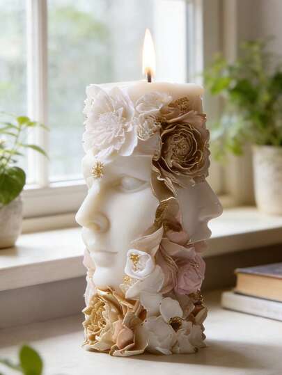 1个优雅花卉女神硅胶模具 - 柔韧可重复使用，适用于混凝土/蜡烛，情人节/婚礼礼物/母亲节DIY工艺品