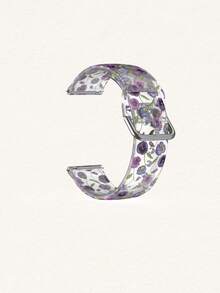 20/22mm Universal Transparent Purple Flower Pansy Smartwatch Band Compatible With Samsung, Garmin, Honor Smartwatches - Patterned Silicone Surface Strap Compatible With Huawei GT2/GT3, Watch 3/Galaxy - Multicolor - View 3