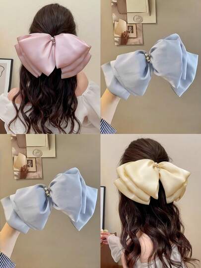 1个女士特大号蝴蝶结发夹，三层云朵形弹簧夹，高端蝴蝶结发饰，适合日常佩戴，女士礼物