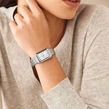 Fossil Raquel Quartz Stainless Steel Three-Hand Watch - Square Series - Stainless Steel Case/Crystal Glass - White - View 5