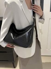 Women's Fashionable Solid Color Casual Minimalist Crossbody Bag, Suitable For Daily Commute, Travel, Shopping, And Strolling - Black - View 4