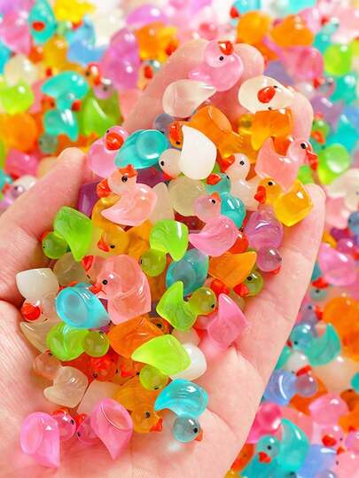 50pcs Luminous Resin Mini Animal Sculptures, 3D Duck Figurines, Suitable For Garden, Party, Micro Landscape, Aquarium, Unique DIY Craft And Party Favors