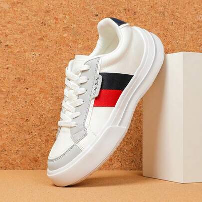 Women's Solid Color Casual Lace-Up Sneakers, Thick Sole Canvas Shoes For Home, All Seasons