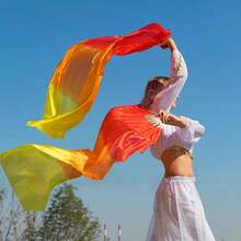 1 件女士肚皮舞扇子，优雅渐变色丝绸舞扇，舞蹈表演道具，适用于舞蹈训练和舞台表演 - 藍色 - 查看 2