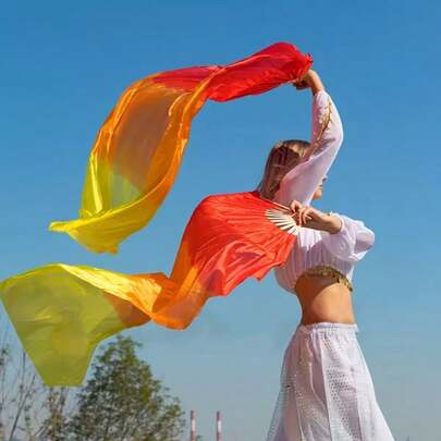 1pc Women's Belly Dance Fan, Elegant Ombre Silk-Like Dancing Fan, Dance Performance Prop, For Dance Training And Stage Performance
