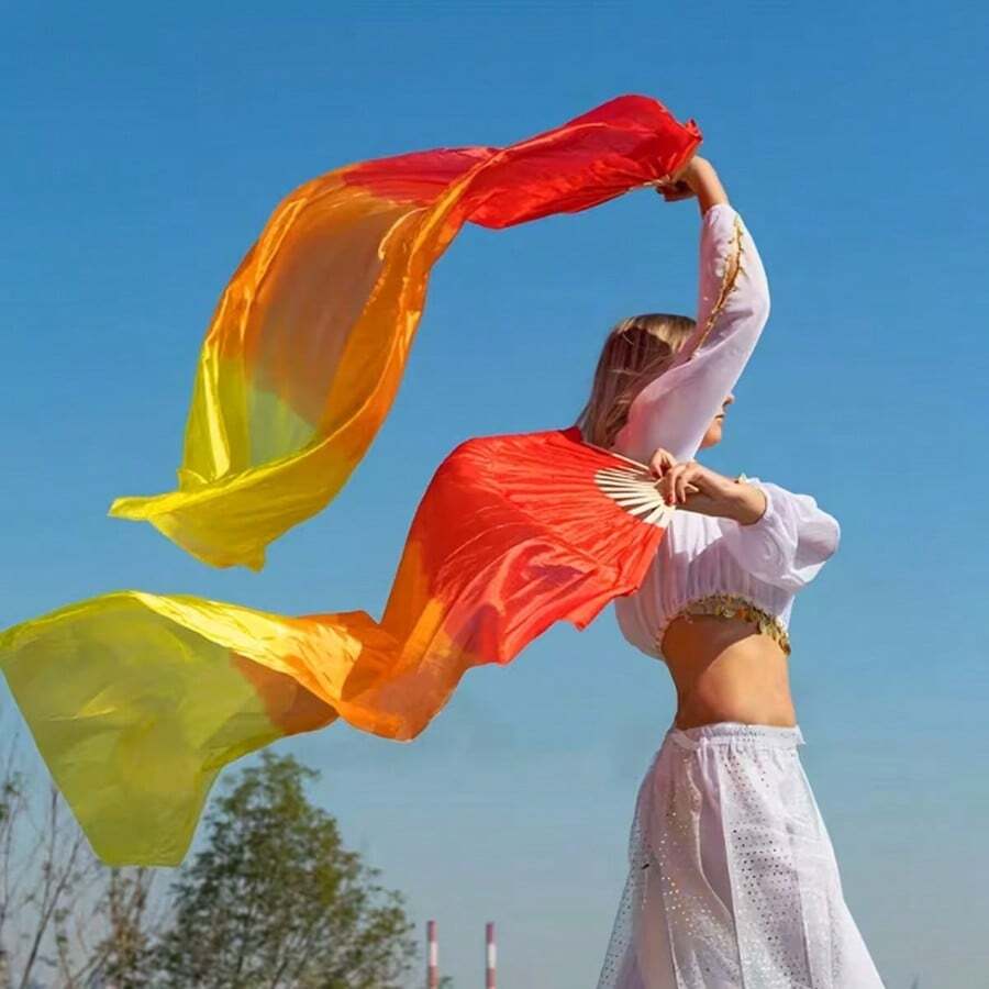 1 件女士肚皮舞扇子，优雅渐变色丝绸舞扇，舞蹈表演道具，适用于舞蹈训练和舞台表演