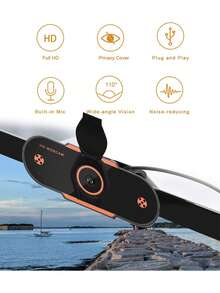 Cámara web con micrófono, cámara web USB HD 1080P, adecuada para computadoras y portátiles, gran ángulo de 110°, con cubierta de privacidad, cámara web portátil de transmisión en vivo con reducción de ruido, plug and play. - Negro - Ver 2