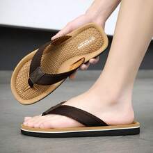 Men's Summer Flip Flops, Comfortable Shock-Absorbing Lightweight Slippers Suitable For Indoor, Outdoor, Home, Bathroom, Beach - Brown - View 1