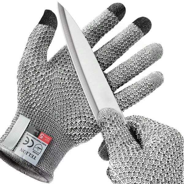 Guantes de pantalla táctil resistentes a cortes de nivel 5, patrón de piña, guantes de cocina de vidrio de grado alimenticio para cortar pescado