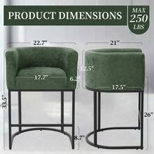 26" Counter Height Bar Stools Set Of 1, Modern Fabric Upholstered Barrel Bar Chairs With Backrest & Armrests, Black Metal Frame Accent Stools For Kitchen Island - 綠色 - 查看 2
