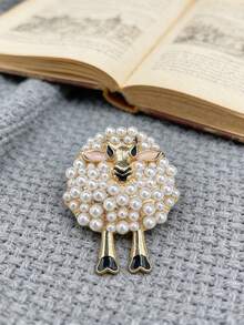 "1pc Cute Sheep Brooch Pin - Golden-Tone & Fleece-Like Texture, Elegant Christmas & Holiday Jewelry For Women, Party, Everyday Outfits - Zinc Alloy " - Little Sheep - View 6