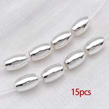 15颗18K镀金米粒珠，小椭圆橄榄形，光滑无缝，散装金属隔珠连接器，适用于珠宝制作、手链、项链、DIY工艺品配件