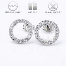 1 Pair 925 Sterling Silver Simple & Versatile Hollow Circle Earrings With Cubic Zirconia, Suitable For Daily Casual Wear, Commuting, Holidays, Birthdays, Valentine's Day Gifts - Silver - View 3