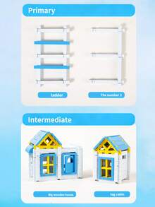 1 Set Large Size Rounded Corner Easy Assembly Gradual Advancement High-Quality Natural Wood Mortise And Tenon Construction Building Blocks, Popular Building Blocks Toy, High-Rated Intellectual Toy, Wooden Blocks, STEM Toy For 3-12 Years Old Children With Diverse Styles And Multi-Color Design (Warm Earthy Brown, Fresh Sky Blue, Lively Grass Green, Bright Sunshine Yellow, Clean Cloud White) And Diverse Geometric Shapes - Mortise and Tenon Block House - View 7