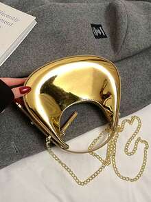 2026 Spring New Arrival Women Bag,Glossy Moon Box Mini Handbag, Crescent Moon Bag, Elegant For Lady,Chic Laser Gold Chain Shoulder/Crossbody Bag,Foldable Candy Color Fashion PU Leather Underarm Bag, Women's Cute Casual Versatile Handbag & Purse  Lipstick/Earbud Holder Case, Versatile Shoulder Bag, Solid Color Minimalist Zipper Shoulder Bag, Fashionable, Zipper Shoulder Bag, Faux Leather Solid Color Wallet, Versatile For Work/Commute, Winter Summer Autumn Spring,Ideal New Year Gift, Small Bag, Suitable For Women Commuting Daily Use. - Vàng - Xem 8
