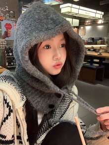 女士针织拉法帽，防风保暖护耳针织帽围巾套装，秋冬款