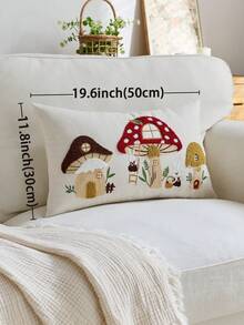 1pc Easter Bunny & Mushroom Embroidered Decorative Pillow Cover, Suitable For Indoor Decor, Spring/Summer Decorative Pillowcase, Pillow Insert Not Included - Multicolor - View 4