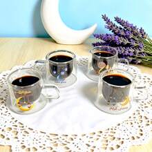 1pc/4pcs 80ml Double-Layer Glass Cup With Handle, Coffee Mug With Elegant Ramadan Design, Suitable For Coffee, Tea, Milk, Ideal Holiday Gift