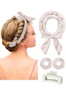 4pcs Women's Hair Accessories & Styling Tools, No-Heat Hair Curler, Hair Clips, Hair Ties