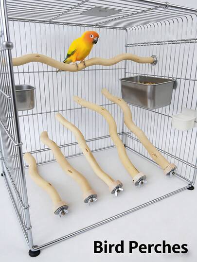 Natural Wooden Bird Perch, Curved Wooden Cage Perch, Screw Mounted, Suitable For Parrots, Lovebirds And Small Pet Birds
