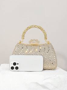 1 pièce Sac à main de luxe pour femme avec strass et paillettes, sac de soirée élégant convenant pour les fêtes, les mariages et les occasions formelles. Parfait pour les soirées, les mariages, les bals et les dîners/banquets. - Doré - Voir 5