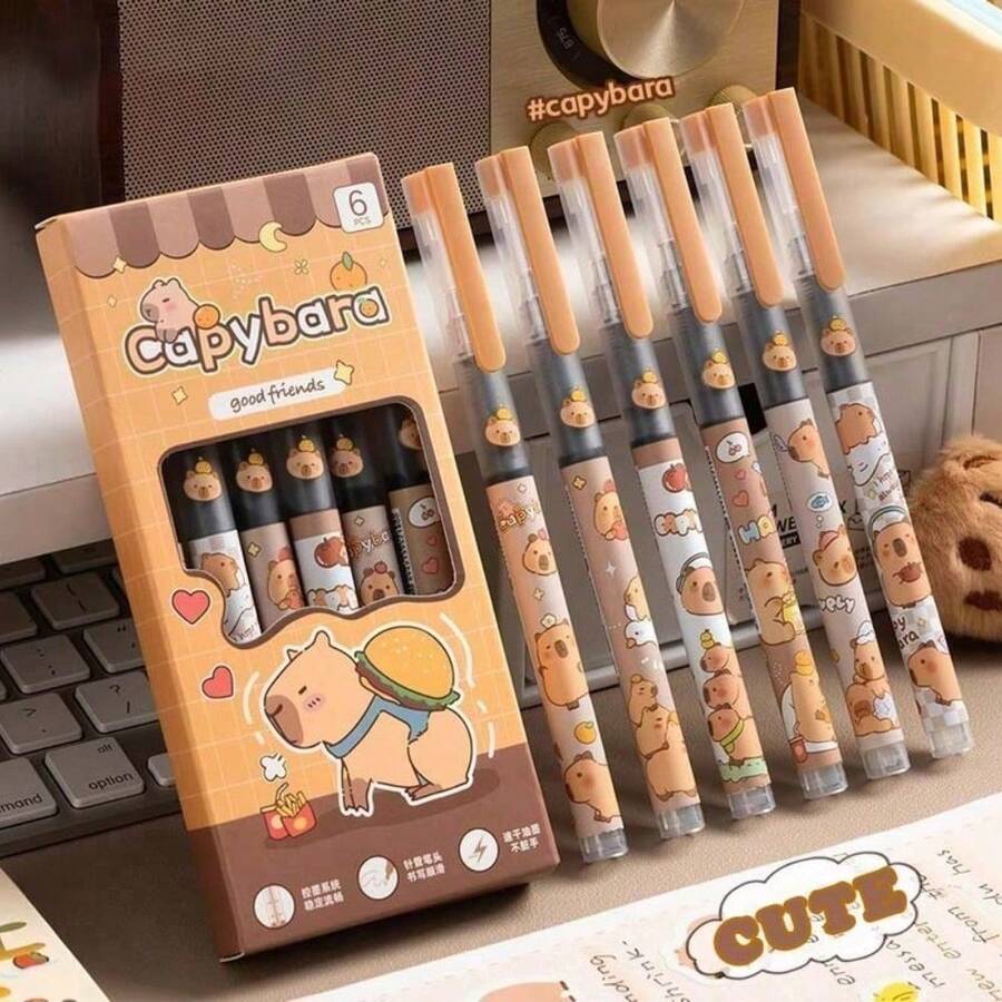 Capybara Cute Retractable Pens Gel Ink Pens Cute Pen, 0.5mm Black Ink Writing Pen Office Supplies, Large-Capacity Multi-Layer Pencil Case, Back To School Supplies Essentials Office Supplies Valentine's Day Gifts - Multicolor - View 1