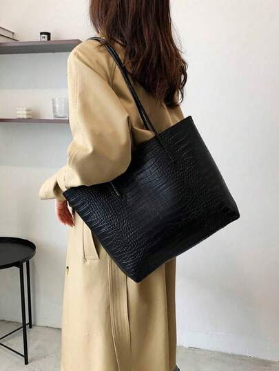 Lightweight Business Casual Crocodile Embossed Shoulder Tote Bag With Coin Purse, Suitable For Teenagers, Women, College Students, Young Professionals And Office Workers, Perfect For Office, University, Work, Business, Commuting, Outdoor Activities, Travel And Hiking. This Ladies Handbag Set Comes With A Coin Purse, An Ideal Companion For Your Backpack.