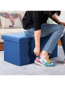 1pc Foldable Linen Storage Ottoman, Large Capacity, Suitable For Shoe Changing Or Sofa Bench, Multi-Functional Storage Stool