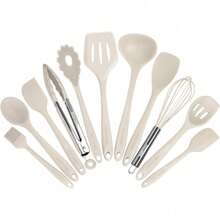 Kitchen Utensil Set - 11 Cooking Utensils - Colorful Silicone Kitchen Utensils - Nonstick Cookware With Spatula Set - Colored Best Kitchen Tools Kitchen Gadgets (Khaki) - Khaki - View 1