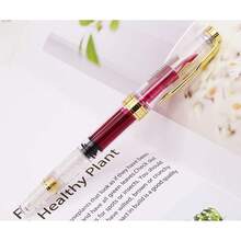 Lanxivi Yongsheng 3011 Demonstrator Clear Classical Fountain Pen Fine Nib Arrow Clip, Piston Filling System, Gold Trim, Set Of 4 Pieces In Transparent Color - 3011 - 查看 5