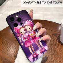 1PC Phone Case ,  Cute Girls Holding Hearts , Stylish Phone Case, Phone Decoration, All-around Lens Protection, Creative Small Gift, Funny Gift for Boys and Girls - Negro - Ver 1
