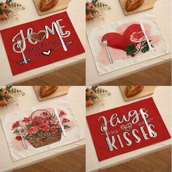 1pc/4pcs Valentine's Day Polyester Decorative Placemat, Heart & Balloon Car Design, Dirt-Resistant, Suitable For Home, Restaurant, Dining Table Decor, Housewarming, Birthday Gift