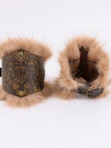 2pcs Medieval Viking Style Distressed PU Leather Fingerless Gloves, Viking Knight Gauntlet Wristband, Cosplay Accessory, Halloween Costume Props