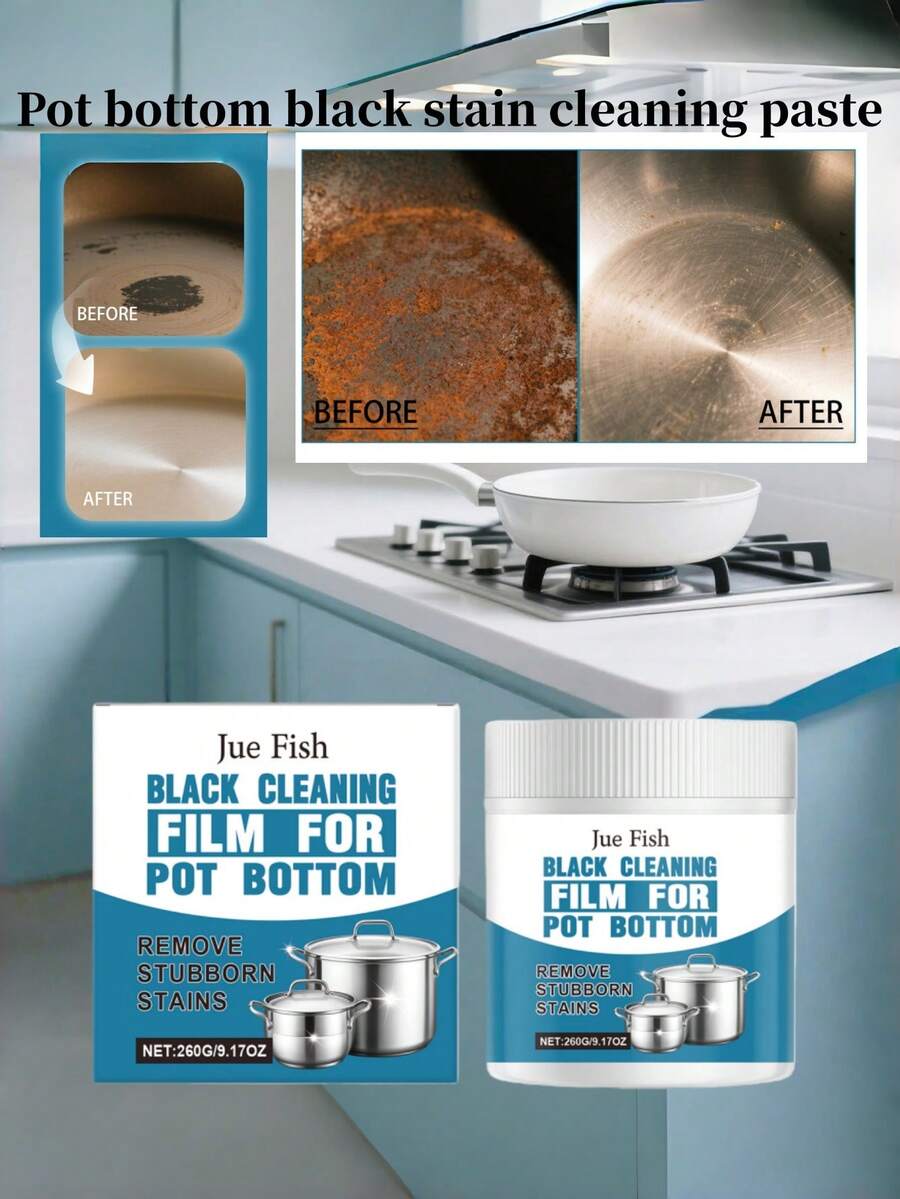 Pasta limpiadora para manchas ennegrecidas en la base de las ollas - Elimina las manchas ennegrecidas, restaura el brillo de los utensilios de cocina, disuelve la grasa