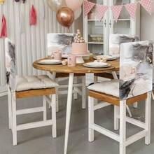 1件/4件/6件/10件装复古水墨印花金属线条点缀短绒可拆卸椅套，适用于餐厅、客厅、办公室、酒店和家居装饰，四季皆宜。